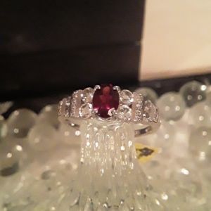 Mozambique garnet white topaz ring